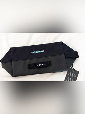 Timbuk2 Black Messenger Pouch with Teal "CONSENSUS" Embroidery